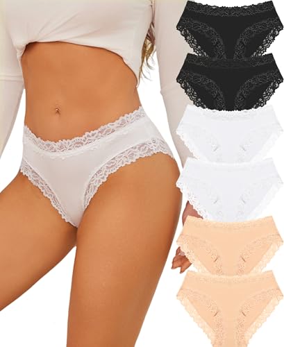 ALL OF SHE 6er Pack Unterhosen Frauen Brazilian Slip Baumwolle Unterwäsche Damen Baumwoll Spitze von ALL OF SHE