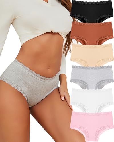 ALL OF SHE 6er Pack Unterwäsche Frauen Unterhosen Damen Baumwolle Brazilian Slip Damen Spitze Atmungsaktiv Slips M von ALL OF SHE