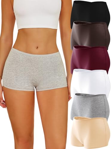 ALL OF SHE Boxershorts Damen Unterhosen Damen Baumwolle Unterwäsche Frauen 6er Set Reine Farbe Panties Bequem Hotpants Einfach Dehnbar Hipster Mehrpack S von ALL OF SHE