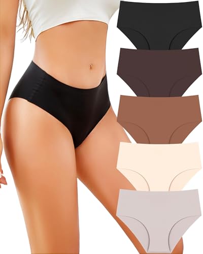 ALL OF SHE Seamless Unterhosen Damen Nahtlose Unterwäsche Frauen Mid Waisted Slips Multipack XS-XL 5er Pack,M von ALL OF SHE