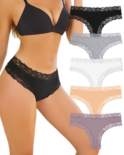 ALL OF SHE Unterhosen Damen Baumwolle Spitze Brazilian 5er Pack-S von ALL OF SHE