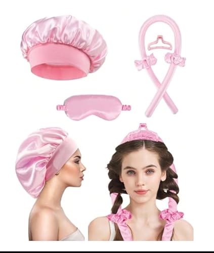 Lockenwickler und Seidenhauben-Set, 6 Stück, keine Hitze über Nacht, Lockenwickler mit Schlafmasken und Kissenbezügen, Lockenwickler, Stirnband für Damen, langes gewelltes Haarvolumen, Schlaf von ALL STAR ZONES