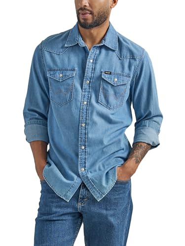 Wrangler Iconic Jeanshemd mit Druckknöpfen für Herren, reguläre Passform, L von Wrangler