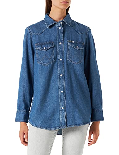 Wrangler Womens Heritage Denim Shirt, MID Indigo, Large von Wrangler