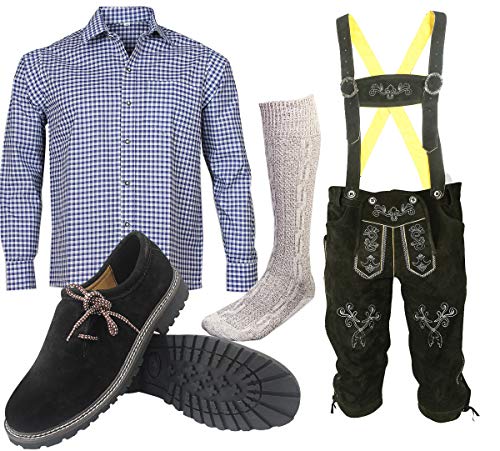 ALL THE GOOD S 12 Trachtenset (Hose + Hemd + Schuhe + Socken) Bayerische Trachtenlederhose Oktoberfest Leder Hose (Hose 54 Hemd L (40/41)) von ALL THE GOOD