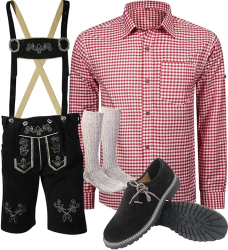 ALL THE GOOD S 6 Trachtenset (Hose +Hemd +Schuhe +Socken) Bayerische Lederhose Trachtenhose Oktoberfest Leder Hose Trachten (Hose 54 Hemd 42/43) von ALL THE GOOD