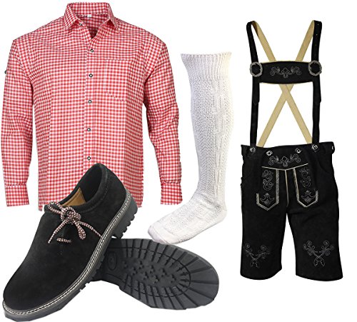 ALL THE GOOD S 6 Trachtenset (Hose +Hemd +Schuhe +Socken) Bayerische Lederhose Trachtenhose Oktoberfest Leder Hose Trachten (Hose 60 Hemd 46/47) von ALL THE GOOD