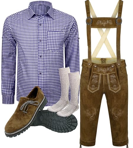 ALL THE GOOD B 2 Trachtenset (Hose +Hemd +Schuhe +Socken) Bayerische Lederhose Trachtenhose Oktoberfest Leder Hose Trachten (Hose 48 Hemd S Schuhgröße per Mail) von ALL THE GOOD
