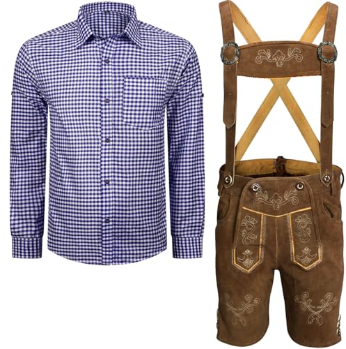 ALL THE GOOD Herren Trachten Set Lederhose mit Trägern + Trachten Hemd Bayerische Oktoberfest (Hose + Hemd) BKB02 (Lederhose 58 + Hemd 3XL) von ALL THE GOOD