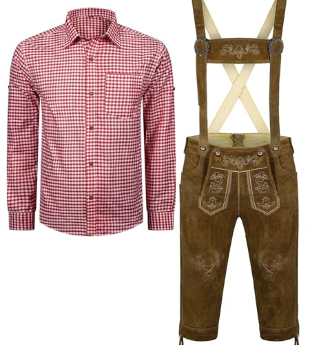 ALL THE GOOD Herren Trachten Set Lederhose mit Trägern + Trachten Hemd Bayerische Oktoberfest (Hose + Hemd) BLR01 (Lederhose 60 + Hemd 3XL) von ALL THE GOOD