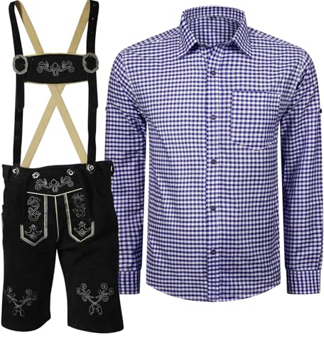 Herren Trachten Set Lederhose mit Trägern + Trachten Hemd Bayerische Oktoberfest (Hose + Hemd) SKB02 (Lederhose 62 + Hemd 3XL) von ALL THE GOOD