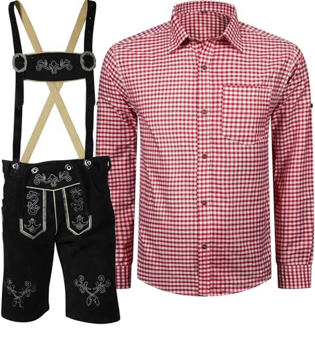 Herren Trachten Set Lederhose mit Trägern + Trachten Hemd Bayerische Oktoberfest (Hose + Hemd) SKR01 (Lederhose 60 + Hemd 3XL) von ALL THE GOOD