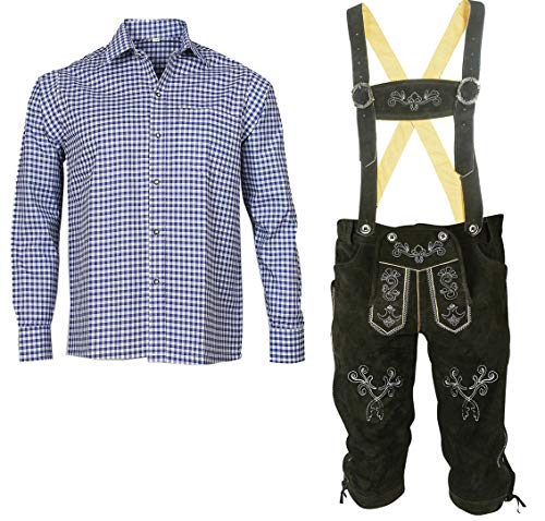 ALL THE GOOD Herren Trachten Set Lederhose mit Trägern + Trachten Hemd Bayerische Oktoberfest (Hose + Hemd) SLB02 (Lederhose 52 + Hemd M) von ALL THE GOOD