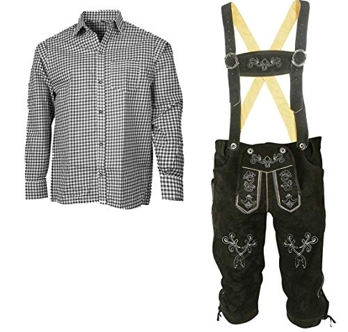 Herren Trachten Set Lederhose mit Trägern + Trachten Hemd Bayerische Oktoberfest (Hose + Hemd) SLS03 (Lederhose 52 + Hemd M) von ALL THE GOOD