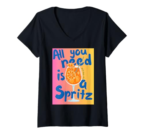 Damen ALL YOU NEED IS A SPRITZ - GOOD VIBES X Hallöchen Aperölchen T-Shirt mit V-Ausschnitt von ALL YOU NEED IS A SPRITZ - Feeling Spritzy Summer