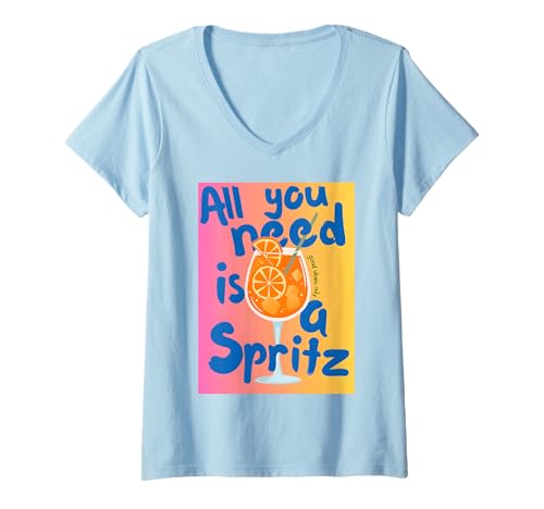 Damen ALL YOU NEED IS A SPRITZ - GOOD VIBES X Hallöchen Aperölchen T-Shirt mit V-Ausschnitt von ALL YOU NEED IS A SPRITZ - Feeling Spritzy Summer