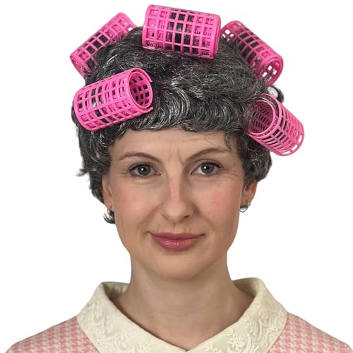 ALLAURA Graue Retro-Perücke mit Lockenwicklern - Oma-Perücke für Oma, graues Kostüm, geeignet für alle erwachsenen Frauen ALLAURA Graue Retro-Perücke mit Lockenwicklern - Oma-Perücke für Oma, graues Kostüm, geeignet für alle erwachsenen Frauen von ALLAURA
