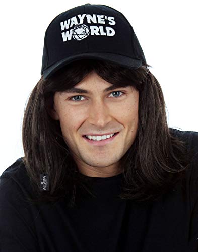 ALLAURA Waynes World Perücke mit Hut, Wayne Campbell, Schwarz, 80er Jahre von ALLAURA