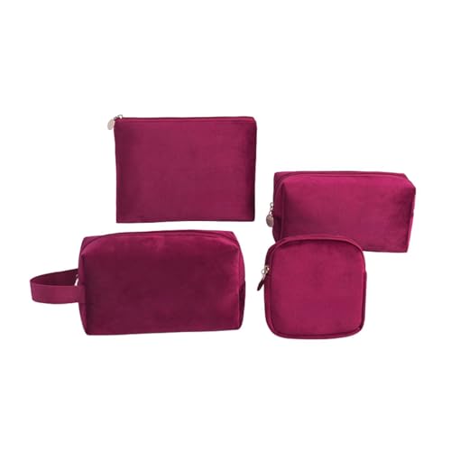 Kosmetiktasche 4-teiliges Kosmetiktaschen-Set, weiche Beflockung, Make-up-Tasche mit Griff, Kosmetik-Aufbewahrungstasche, große Kapazität, Kosmetiktasche Make up Tasche für Damen Mädchen (Color : F, von ALLC