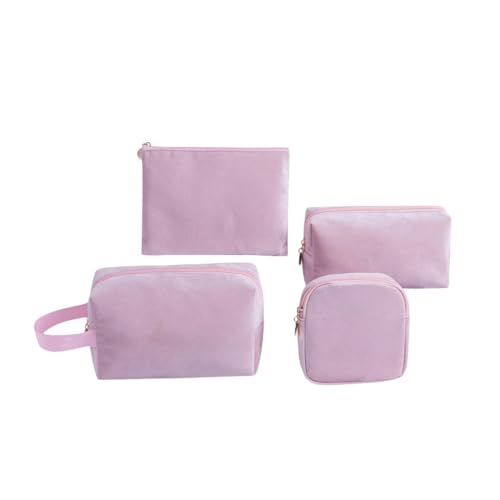 Kosmetiktasche 4-teiliges Kosmetiktaschen-Set, weiche Beflockung, Make-up-Tasche mit Griff, Kosmetik-Aufbewahrungstasche, große Kapazität, Kosmetiktasche Make up Tasche für Damen Mädchen (Color : A, von ALLC