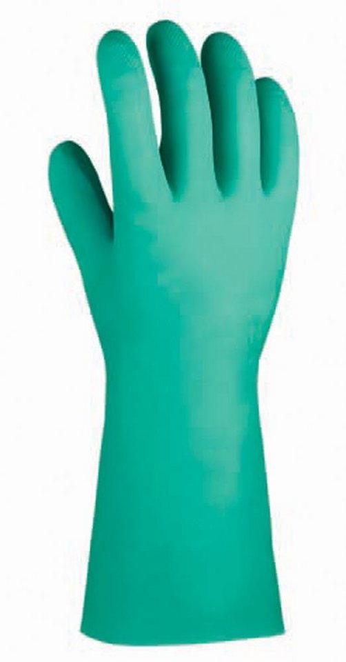 ALLEGRA Nitril-Handschuhe Chemikalienschutzhandschuhe Nitril Baumwollvelour (grün) Kat.3 von ALLEGRA