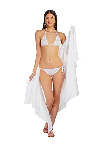 ALLEN & MATE Damen Strandtuch Pareo aus Baumwolle Sarong XXL Pareo Badeanzug Cover-Up Wickelrock Viele Farben mit Kokosnussschale (White) von ALLEN & MATE