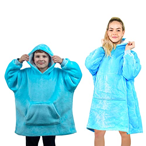 ALLEN & MATE Hoodie Decke für Kinder, Übergroße Decke Hoodie, Warmer Morgenmantel, Weicher Fleece-Kapuzenmantel, Geschenke für Jungen Mädchen Teenager, Blau , 4-8 Jahre von ALLEN & MATE