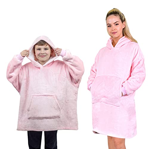 ALLEN & MATE Hoodie Decke für Kinder, Übergroße Decke Hoodie, Warmer Morgenmantel, Weicher Fleece-Kapuzenmantel, Geschenke für Jungen Mädchen Teenager, Rose, 4-8 Jahre von ALLEN & MATE