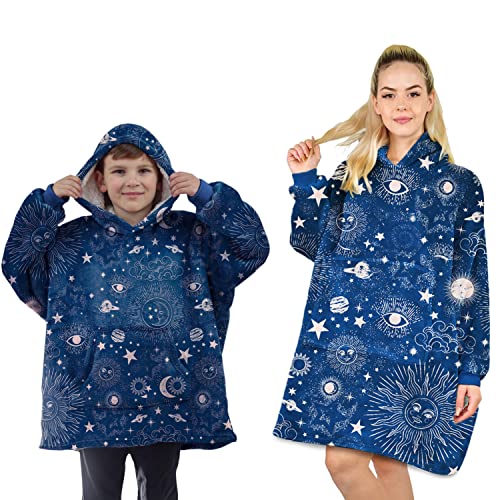ALLEN & MATE Hoodie Decke für Kinder Erwachsene, übergroße Decke Hoodie, warmer Morgenmantel, weicher Fleece-Kapuzenmantel, Geschenke für Jungen, Mädchen, Teenager, Erwachsene (,), Blauer Raum, 4-8 von ALLEN & MATE