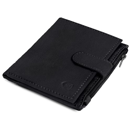 ALLEN & MATE Leder Kartenetui Slim Wallet mit Reißverschluss Münzfach, RFID Blocking Minimalistische Brieftasche Kreditkartenetui Hält bis zu 7 Karten und Geldscheine, mit Geschenkbox, J. Black von ALLEN & MATE