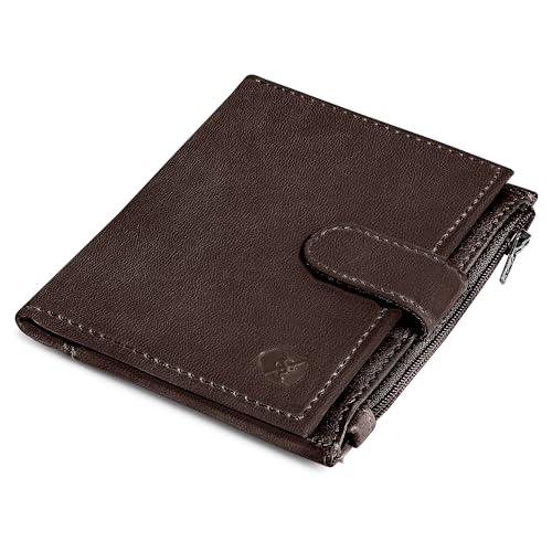 ALLEN & MATE Leder Kartenetui Slim Wallet mit Reißverschluss Münzfach, RFID Blocking Minimalistische Brieftasche Kreditkartenetui Hält bis zu 7 Karten und Geldscheine, mit Geschenkbox, K. Brown von ALLEN & MATE