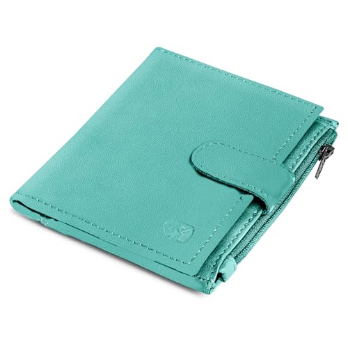 ALLEN & MATE Leder Kartenetui Slim Wallet mit Reißverschluss Münzfach, RFID Blocking Minimalistische Brieftasche Kreditkartenetui Hält bis zu 7 Karten und Geldscheine, mit Geschenkbox, P. Lagoon von ALLEN & MATE