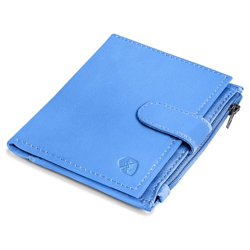 ALLEN & MATE Leder Kartenetui Slim Wallet mit Reißverschluss Münzfach, RFID Blocking Minimalistische Brieftasche Kreditkartenetui Hält bis zu 7 Karten und Geldscheine, mit Geschenkbox, Q. Blue Premium von ALLEN & MATE