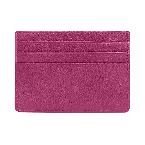 ALLEN & MATE Leder Kartenhalter Slim Wallet Minimalistische Brieftasche Kreditkartenetui für Männer Frauen (F. Pink Edition) von ALLEN & MATE