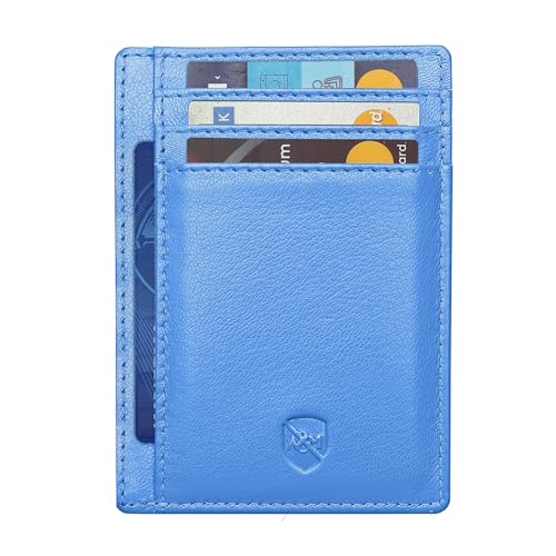 ALLEN & MATE Leder-Kartenetui, schmales Portemonnaie, RFID-blockierendes minimalistisches Portemonnaie, Kreditkartenetui, für Karten und Banknoten (Blue Edition) von ALLEN & MATE