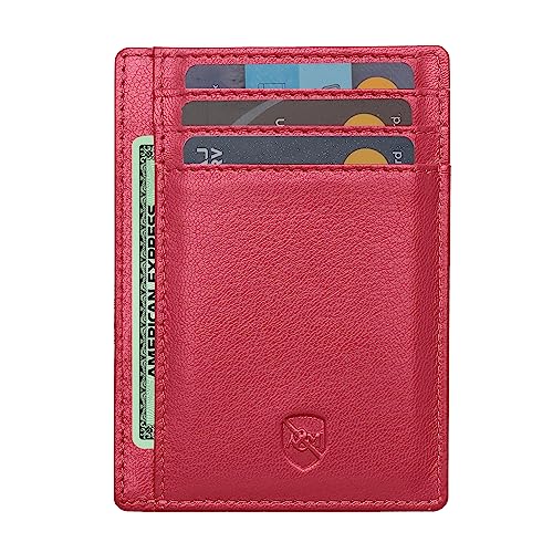 ALLEN & MATE Leder-Kartenetui, schmales Portemonnaie, RFID-blockierendes minimalistisches Portemonnaie, Kreditkartenetui, für Karten und Banknoten (Red Edition) von ALLEN & MATE