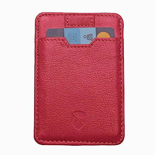 ALLEN & MATE Leder Slim Minimalistische Geldbörse mit RFID-Blockierung, Kreditkartenetui Kartenetui, Hält bis zu 7 Karten mit Schlüsselanhänger mit Geschenkbox, Red Edition, Free Size von ALLEN & MATE