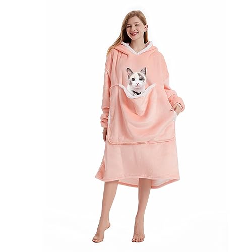 ALLILUYAA Oversize Hoodie Decke Damen,Weich Flanell Kuschelpullover Damen,Blanket Hoodie Herren mit Übergroßer Tasche,Comfy Deckenpullover Damen für Erwachsene,Männer,Frauen,Jugendliche,Rosa von ALLILUYAA