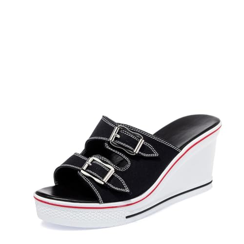 ALLINNINE Damen-Sneaker-Schuhe mit hohem Absatz, modische Canvas-Schuhe, hoher Schlauch, Schnürung, Keilkante, Reißverschluss, schräg abgewinkelt, Größe 37-45, D-Schnalle, Schwarz, 34 EU ALLINNINE Damen-Sneaker-Schuhe mit hohem Absatz, modische Canvas-Schuhe, hoher Schlauch, Schnürung, Keilkante, Reißverschluss, schräg abgewinkelt, Größe 37-45, D-Schnalle, Schwarz, 34 EU von ALLINNINE