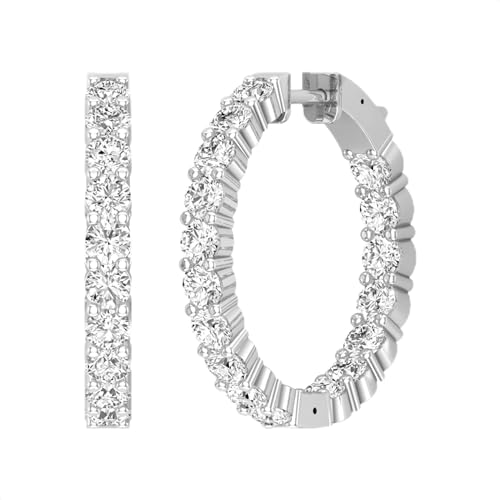 ALLORYA Creolen-Ohrringe für Damen, rund, 5,03 Karat, weißer Diamant oder Zirkonia, aufklappbar, 925er Sterlingsilber, 925 - Metal Stamp, Zirkonia Sterling Silber, Zirkonia von ALLORYA