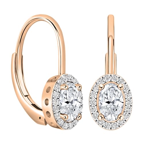 ALLORYA IGI-zertifizierte Halo-Ohrringe für Damen, 18 Karat Massivgold, mit 1,16 Karat, oval (1,00 ct) und rundem (0,16 ct), im Labor gewachsener weißer Diamant, Lever-back, Im Labor gezüchteter von ALLORYA