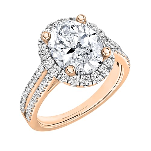 ALLORYA IGI zertifizierter Halo-Verlobungsring aus 14 Karat massivem Gold für Damen mit 3,20 Karat, oval (2,80 ct) und rundem (0,40 ct), im Labor gewachsener weißer Diamant, 9, Im Labor gezüchteter von ALLORYA