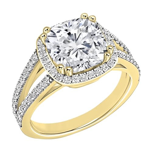 ALLORYA IGI-zertifizierter Verlobungsring für Damen, 18 Karat Gold, Halo-geteilter Schaft, Kissenform, 2,92 Karat, Kissen (2,50 ct Mitte) und rundem (0,42 Karat), weißer Diamant im Labor gewachsener von ALLORYA