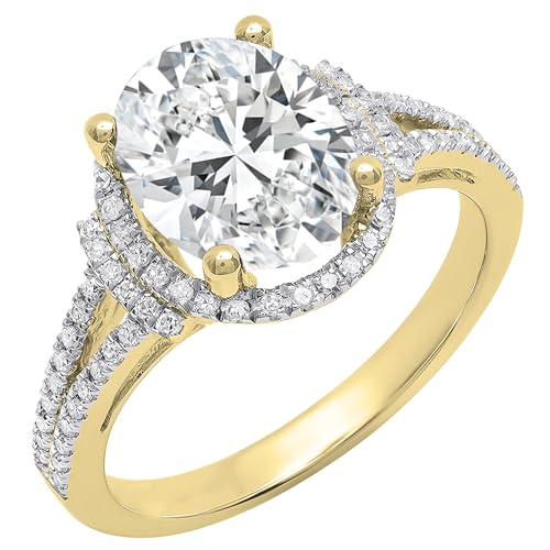 ALLORYA IGI zertifizierter Verlobungsring für Damen aus 14 Karat massivem Gold mit geteiltem Schaft, 2,70 Karat, oval (2,40 ct) und rundem (0,30 ct), im Labor gewachsener weißer Diamant, 5, Im Labor von ALLORYA