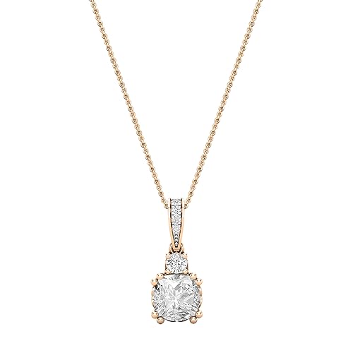 ALLORYA IGI-zertifizierter eleganter Solitär-Anhänger aus 14-karätigem Gold mit 45,7 cm langer Kette für Damen, 1,84 Karat, Kissen (1,70 Karat) und runder (0,14 Karat), weißer Diamant im Labor von ALLORYA