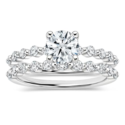 ALLORYA Rundes Hochzeits-Set für Damen, weißer Diamant und Zirkonia, konischer Schaft, passender Ring, Hochzeits-Set für Damen, aus 925er Sterlingsilber, 5, Sterling Silber Im Labor gezüchteter weißer von ALLORYA