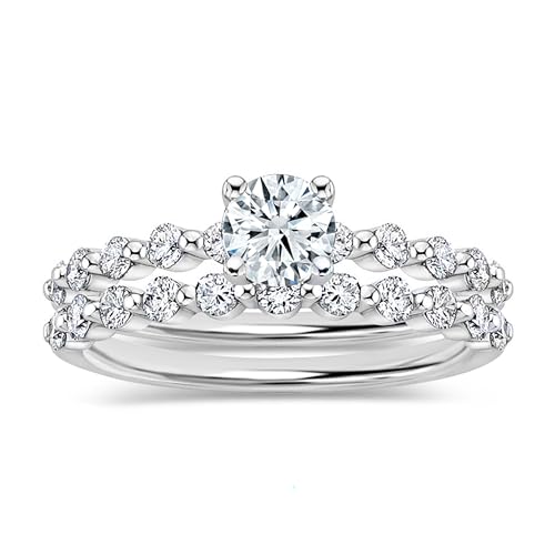 ALLORYA Rundes Hochzeits-Set für Damen, weißer Diamant und Zirkonia, konischer Schaft, passender Ring, Hochzeits-Set für Damen, aus 925er Sterlingsilber, 6.5, Cubic Zirkonia Sterling Silber, Zirkonia von ALLORYA