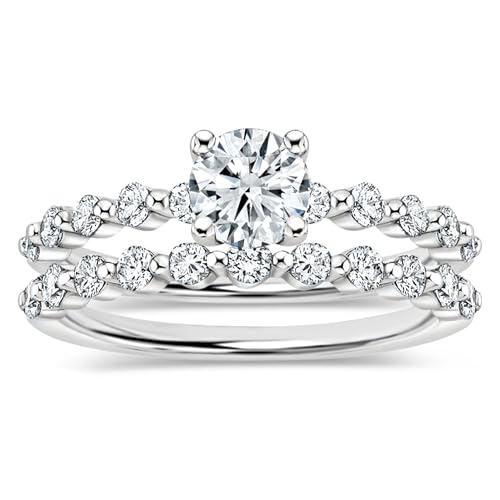 ALLORYA Rundes Hochzeits-Set für Damen, weißer Diamant und Zirkonia, konischer Schaft, passender Ring, Hochzeits-Set für Damen, aus 925er Sterlingsilber, 8.5, Cubic Zirkonia Sterling Silber, Zirkonia von ALLORYA