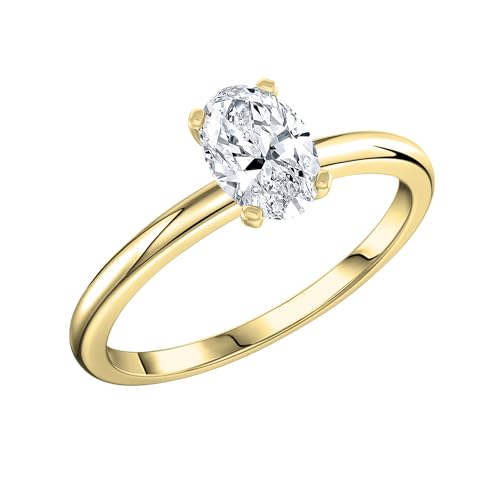 ALLORYA Solitärring für Damen, 14 Karat Gold, oval, im Labor gezüchtet, weißer Diamant, 6.5, Gelbgold Im Labor gezüchteter weißer Diamant Gelbgold, Weißer Diamant im Labor von ALLORYA