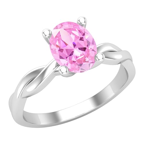 ALLORYA Verlobungsring für Damen, oval, künstlicher rosa Saphir, gedreht, 8 x 6 mm, aus 925er-Sterlingsilber, 5, Sterling Silber Im Labor hergestellter rosa Saphir Aus Sterlingsilber, Im Labor von ALLORYA